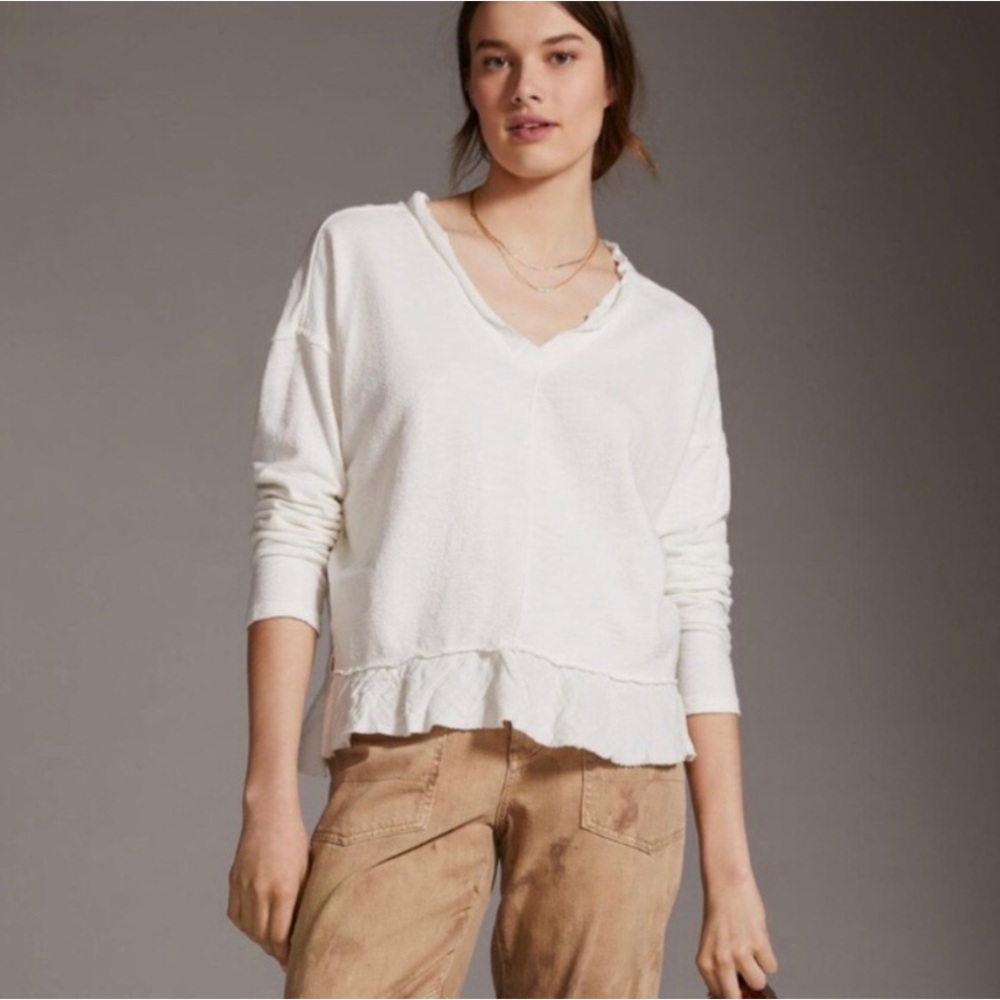 Anthropologie Pilcro White Cotton Gauze Long Sleeve Top Size Medium